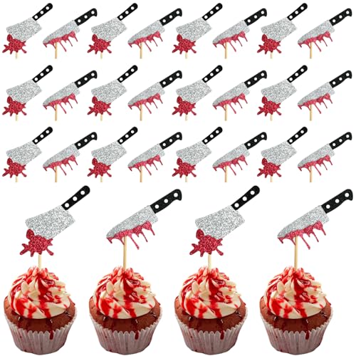 Decoration Gateau Halloween 24 Pièces Couteau Horreur Paillettes Décoration Cupcake Halloween Déco Gâteau Décoration Cake Topper