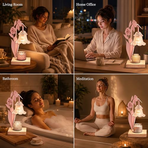 Image of Flower Candle Warmer Lamp with Timer,Dimmable Candle Lamp Warmer,Adjustable Height Candle Warmer for All Jar Candles,Bedroom Living Room Home Decor Aesthetic Christmas Birthday Gifts (Pink)