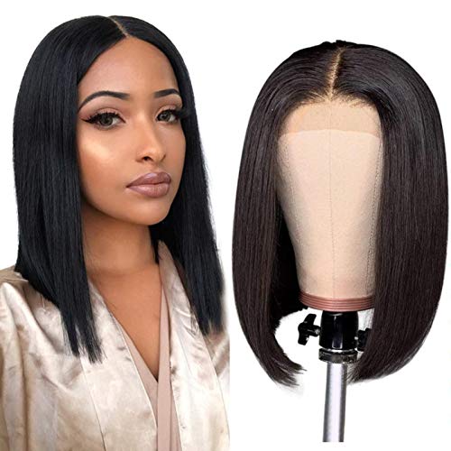 NAMOYA Lace Front Wigs Human hair Short Bob Wigs for Black Women 4x4 Lace Closure Wigs Human Hair Bob Wigs Straight Hair Pre Plucked Hairline 150% Density Natural Color 8 Inch