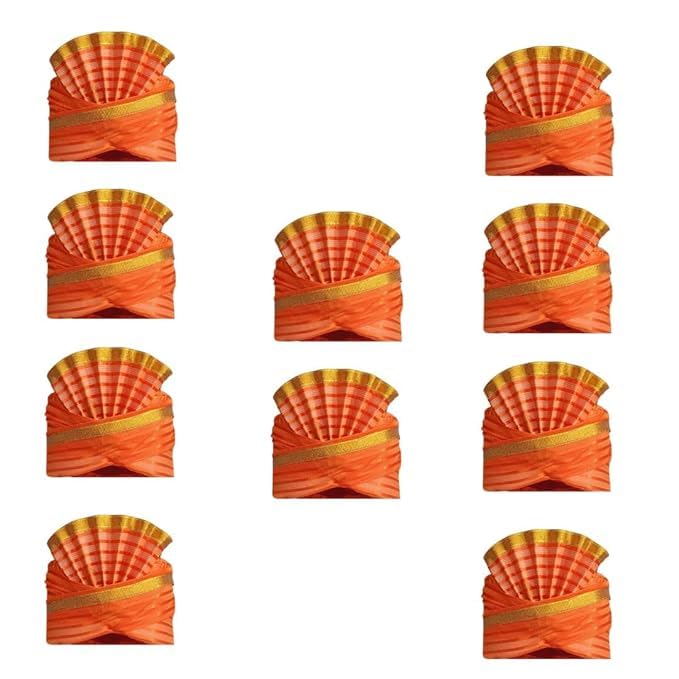 fashion weds Traditional Pagdi/Turban for Men and Women Pack of 10| Authentic & Stylish Headwear for Weddings, Cultural and Religious Occasions| Perfect for Cultural Events (Orange, Free size)-picture-33