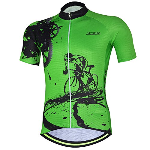 Aogda Cycling Jerseys Men Bike Shirts Breathable Short Sleeves Tights Suit Biking Bib Shorts Bicycle Jacket And Pants (Green Jerseys, XL)