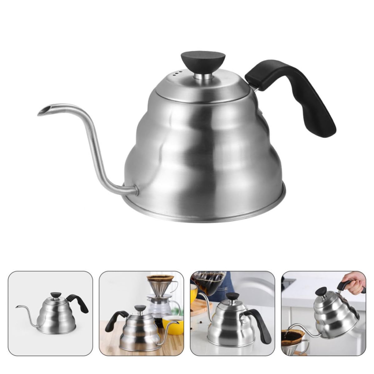 Bollitore per Caffè a Collo di Cigno 1000ml in Acciaio Inox | Compatibile con Piani Cottura a Induzione a Gas, Beccuccio lungo Gocciolamento, Raccolta Rapida Dell'acqua