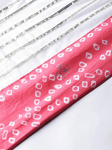 Image of Ishin Women's Pure Cotton Pink & White Embroidered & Gotta Patti A-Line Kurta suit set with Skirt