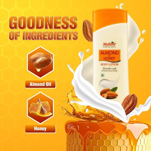 Image of Multani Naturals Almond & Honey Body Lotion 100 ML | Moisturizer For Normal, Dry, Combination & Sensitive | Daily Moisturizer for Dry Skin | Hydrating, Moisturizing & Refreshing | Helps Cherish & Soften The Skin | Lasting Fragrance | Glowing Skin - For Men & Women