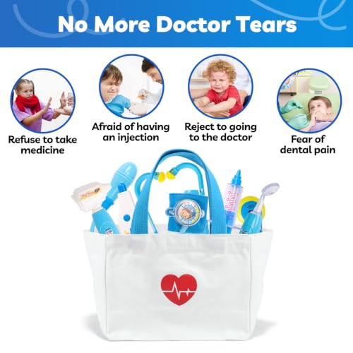 Image of Liberry Doctor Kit Toys for Toddlers Ages 3 4 5 with Light & Sound, Blue | Smooth Edges, Durable Plastic, Portable Medical Bag, Pretend Stethoscope, Educational Role Play, Birthday Gift for Boys Girls