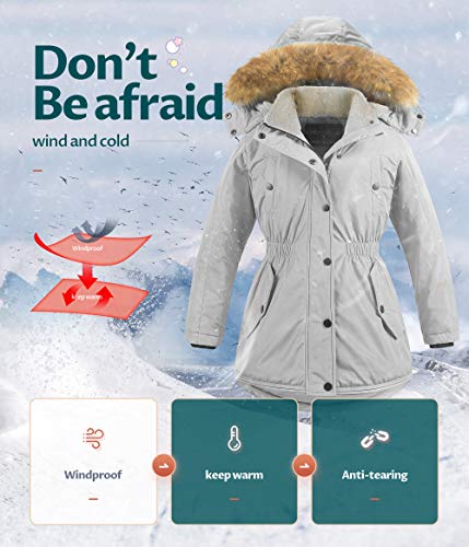 Image of CREATMO US Girl's Long Winter Warm Parka Sherpa Trimmed Collar Puffer Ski Jacket Coat
