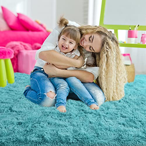 Ompaa Teal Blue 8x10 Feet Large Area Rugs Fluffy Living Room Carpet, Wall to Wall Big Shag Turquoise Rug for Bedroom Kids Playroom Classroom Nursery Home Office Decor - Image 8