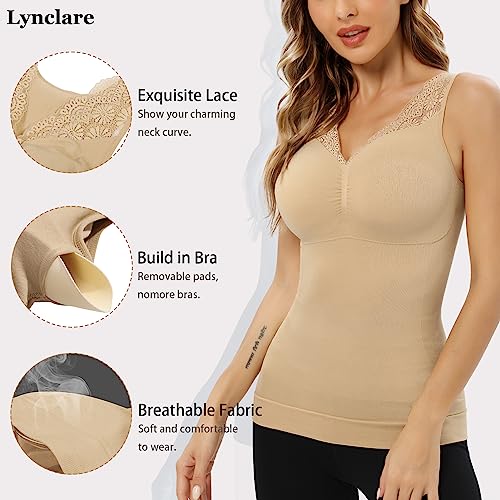 Womens Shapewear Tank Tops with Built in Bra Tummy Shaper Cami Compression Lace Camisole V Neck Slimming3