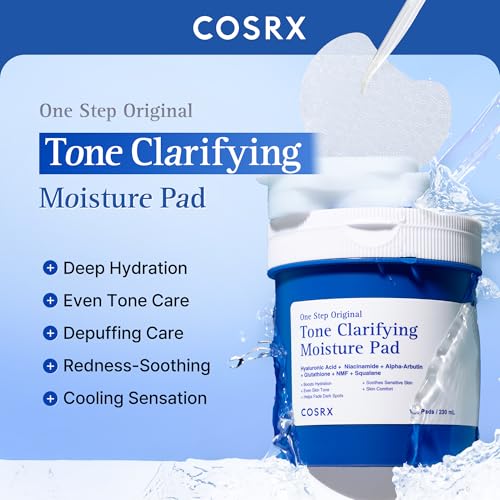 Image of COSRX OneStep Original Tone Clarifying Moisture Pad, 100 Pads, Daily Toning Pad for Skin Texture & Hydration & Evening Skin Tone with Arbutin, Glutathione & 12 Hyaluronic Acids, Korean Skin Care