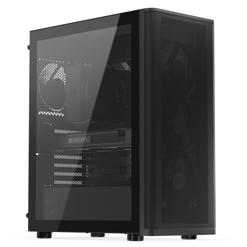 ENDORFY Ventum 400 Air Obudowa PC ATX z Hartowanym Szkłem, 4x Stratus 120 PWM, Mesh Front, USB-C, Obsługa AiO 360 mm, Gaming Case dla Mini-ITX mATX ATX
