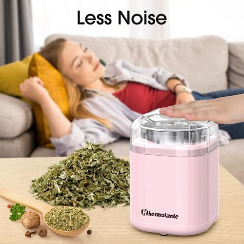 Image of Hermolante Spice Herb Grinder, 200W Electric Herb Grinder with Stainless Steel Blade and Cleaning Dust Brush, Compact Size