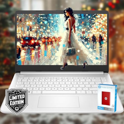 Image of HP 14 Laptop • Back to School Limited Edition with Microsoft 365 • 4-Core Intel CPU • 8GB RAM • 1600GB Storage (64GB OnBoard • withHP P500 512GB External SSD + 1TB OneDrive) • Snow White • Win 11