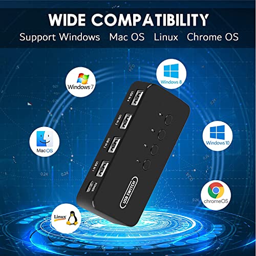 Image of DGODRT Usb Switch Selector 4 Port Usb Switcher Box 4 In 4 Out For 4 Computer Sharing 4 Usb Devices Keyboard Mouse Printer Scanner With Desktop Controller And Cable