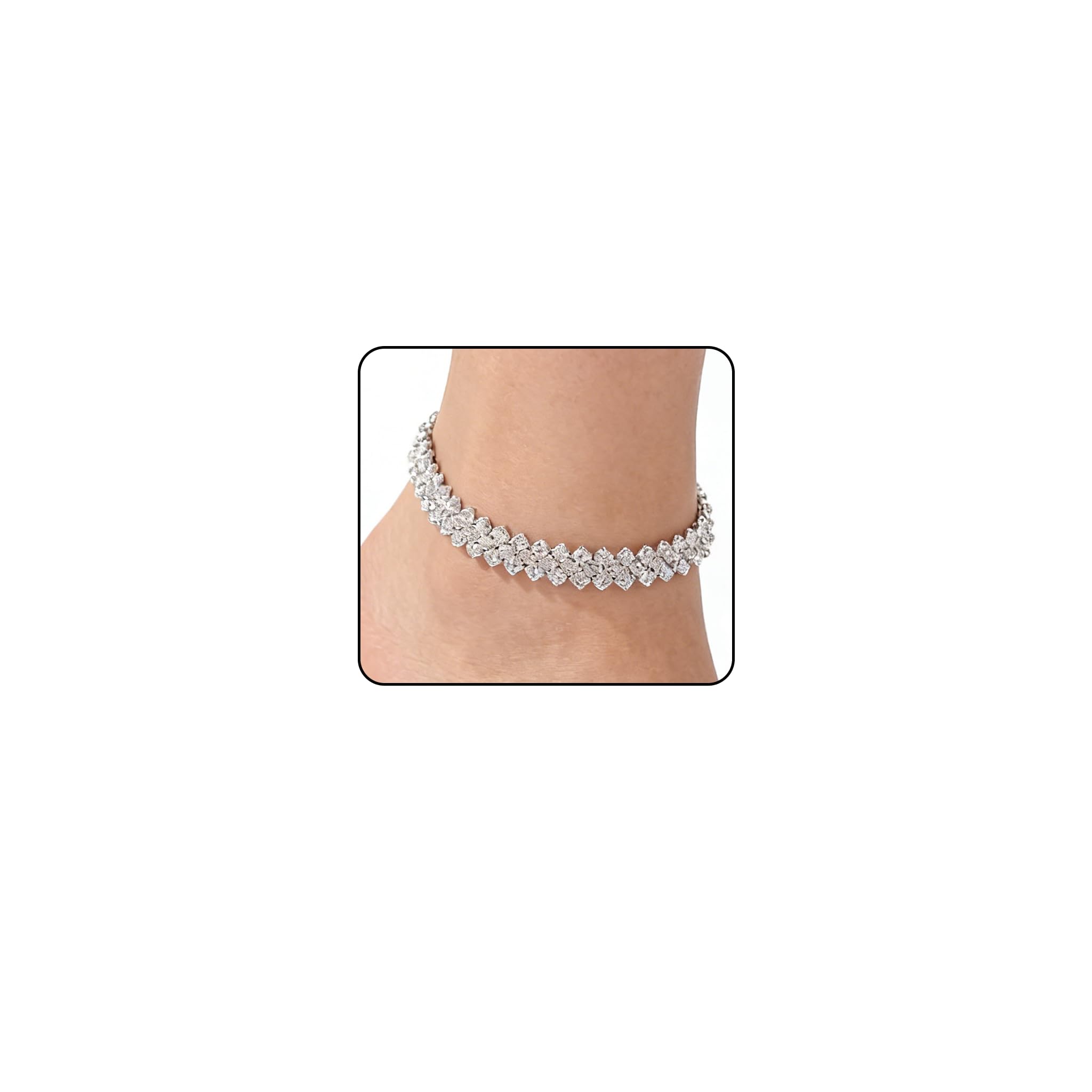 Silver Anklets for Women Shiny Tennis Anklet Silver Adjustable Rhinestone Ankle Bracelets Waterproof Beach Anklets Bracelet for Women Foot Jewelry for Summer