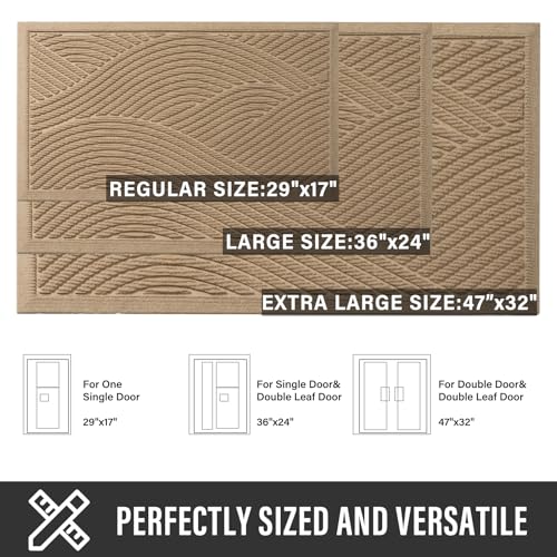 Sturdy Front Door Mat, Absorbent Muddy Dirt Resist Welcome Door Mats Outdoor Indoor, Stain and Fade Resistant, Non-Slip Backing Entry Mat Low Profile