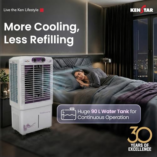 Image of Kenstar Wondercool HC 90 Desert Air Cooler 90L Honeycomb Pads Powerful Air Throw High Speed Motor Inverter Compatible 5 Star BEE Rating with 5 Year Warranty