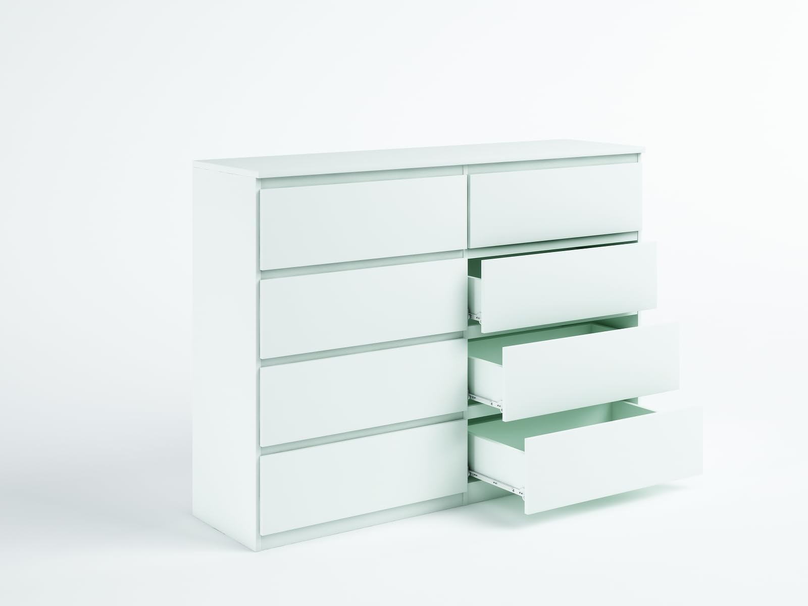 meble masztalerz Cassettiera Camera da Letto con 8 Cassetti - Credenza Soggiorno - Moderna Comò - Cassettiera Alta - Mobiletto con Cassetti - Bianca Opaca 138,5 x 39 x 101,5 cm