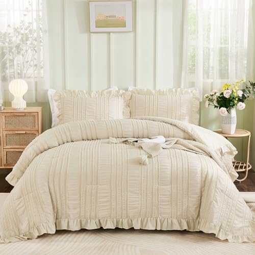WONGS BEDDING Beige Full Comforter Set, 3 Pieces