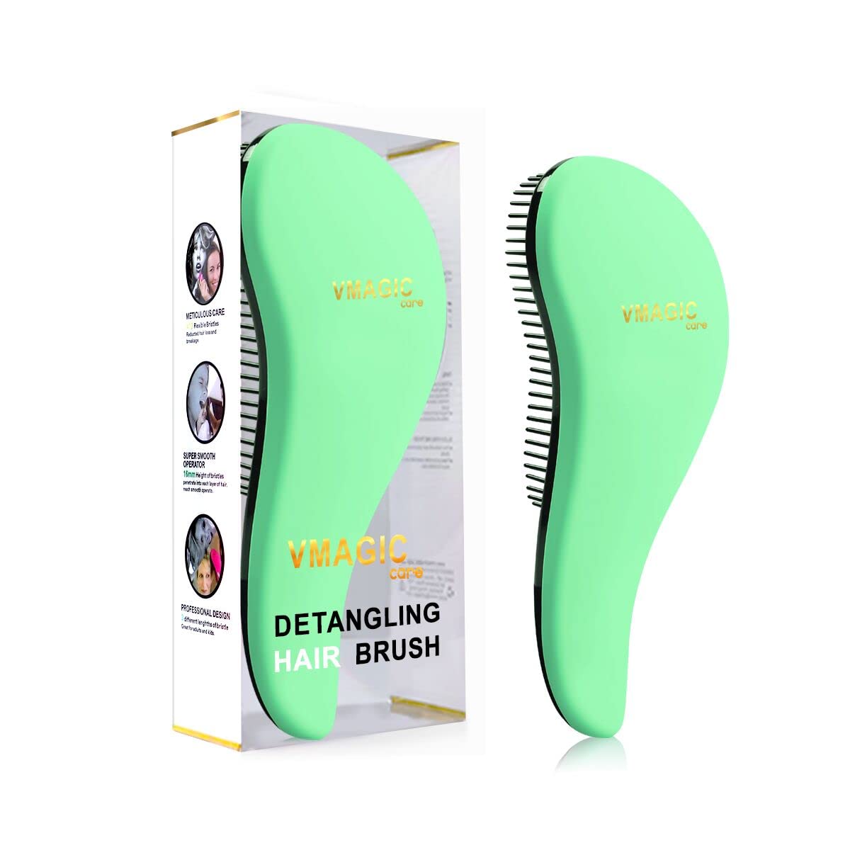Detangling Brush - glide the Detangler Brush through Tangled hair - Best Brush/Comb for Women, Girls, Men & Boys - Use in Wet and Dry Hair (GREEN)
