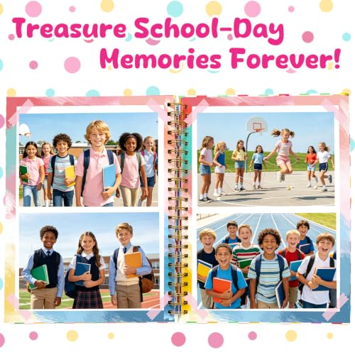 Álbum de recuerdos escolares Fancy Land para prekínder a 12° grado, álbum de fotos rígido con encuadernación espiral, 14 bolsillos, regalo para regresar a clases, tonos pastel miniatura 4