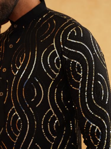 Image of SOJANYA (Since 1958 Men's Embroidered Sequinned Cotton Kurta With Churidar Pyjama Set