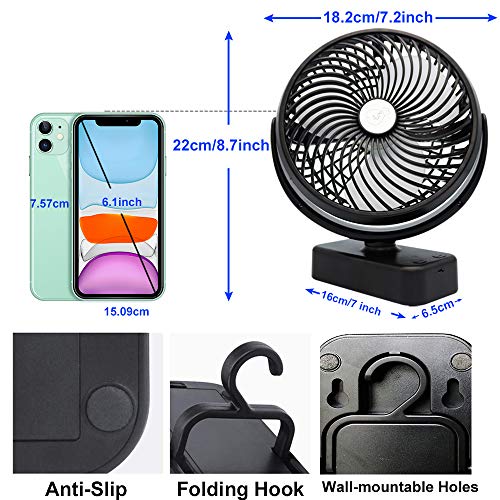 10000mAh Battery Operated Camping Fan with LED Lantern,Portable 8.6-Inch Rechargeable Tent Fan,70 Working Hours Max USB Desk Fan with Hanging Hook for Tent Car RV Hurricane Emergency Outages Office