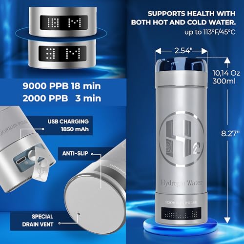 H2ORIGIN PULSE Hydrogen Water Bottle Generator, Up to 9000 PPB Hydrogen Bottle Water Ionizer with SPE/PEM Technology, 3-in-1 Portable Universal Adapter and Refreshing Mist Spray - Image 3