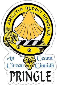 Pringle Clan Crest Decal, 5.7x3.7 inches, Unique Scottish Heritage Design, Premium Vinyl, Weather Resistant