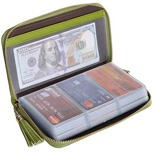 Easyoulife Credit Card Holder Wallet Womens Zipper Leather Case Purse RFID Blocking (Green)