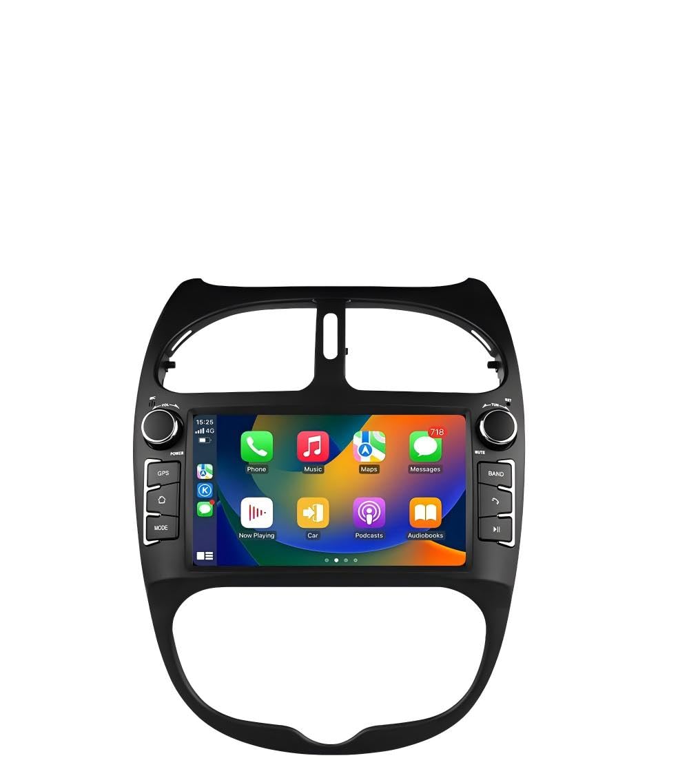 Autoradio Android 14 con touchscreen da 7 pollici e processore quad-core per Peugeot 206 206cc 2000-2008 WiFi CarPlay/Android Auto Bluetooth 4G SWC GPS RDS 2 GB + 32 GB