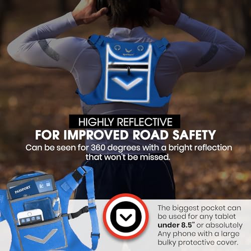 Blue Running Mini Backpack Vest for Men & Women – Reflective with Hi-Viz, Holds Accessories, iPhone, Android, iPad Mini – Lightweight, Adjustable Gear for Fitness, Walking, Cycling, Hiking, Climbing! - image 7