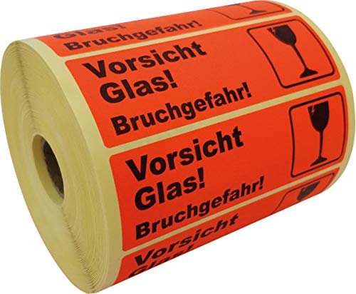 PROLAC 1000x VORSICHT GLAS Warnhinweis Aufkleber (Warnaufkleber) für zerbrechliche Warensendungen | Sticker selbstklebend | Warnetiketten Bruchgefahr | Etiketten Rot | Format 100x36 mm