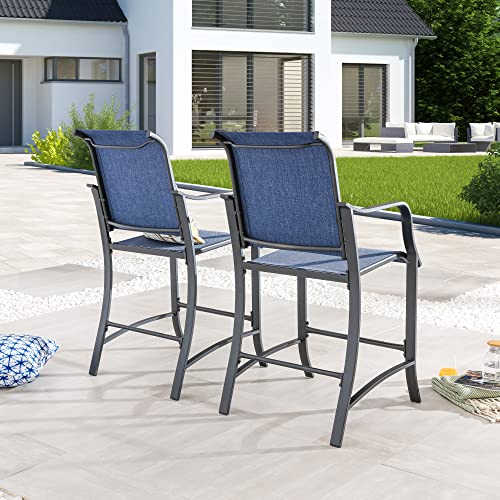 Image of LOKATSE HOME 2 Pieces Outdoor Counter Height Bar Stools Patio Furniture Metal Armchair Set, Blue