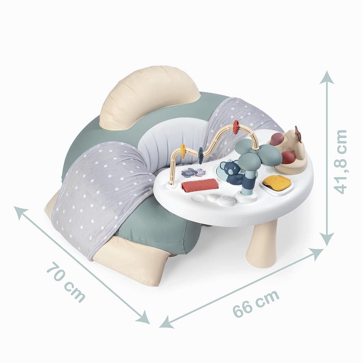 Smoby- Little Smoby Asiento Bebé, Acolchado, con Mesa de Múltiples Actividades, El Asiento Puede Separarse, Apto a Partir de 6 Meses (7600140103)