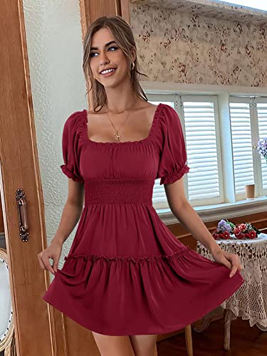 Image of Womens Babydoll Mini Dress Casual Square Neck Short Sleeve Summer Dresses