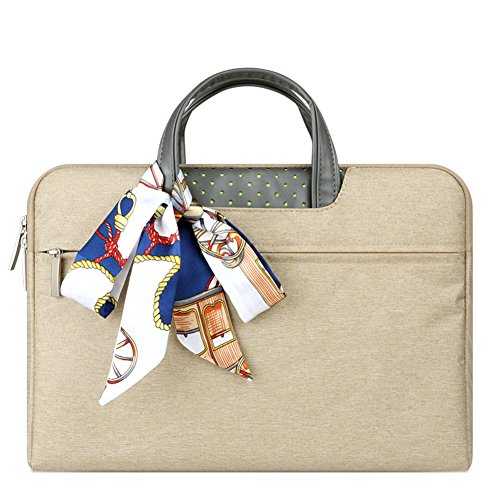 Laptop Sleeve Case Briefcase Spill Resistant Shockproof with Scarves for 13.3 14" Laptops/Notebooks/Ultrabook... Khaki 2