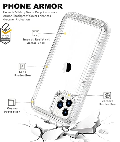 Defender Clear Case For Iphone 14 Pro Max With Belt-Clip Holster - With 2X Screen Protectors + 1X Lens Film - Durable Dual-Layer Heavy Duty Protective Shockproof Tough Rugged Cover 6.7 Inch, Clear #TOP5