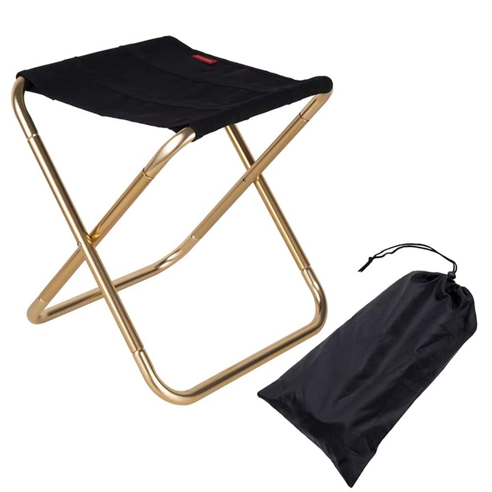 Outdoor folding stool Aluminum alloy lightweight portable stool for travel fishing Sandy beach garden barbecue camping (Color : Black)