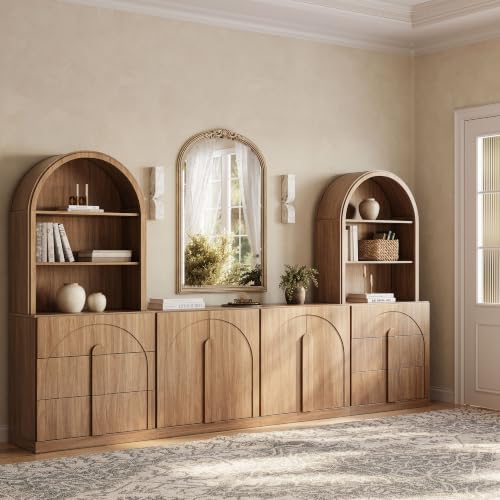Image of BELLEZE Bijou 126 inch Wall Unit 6-Piece Modular TV Stand - Camel