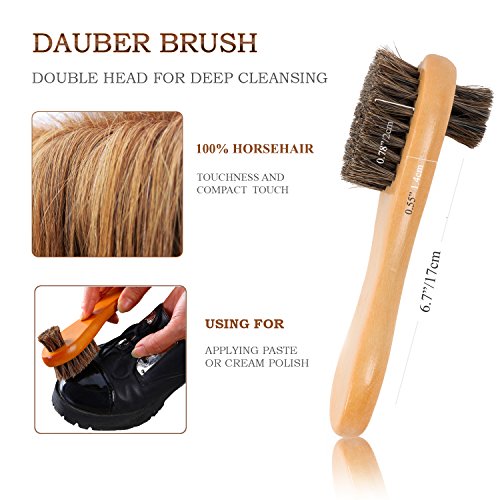 Takavu Shoe Shine Brushes Kit (4Pcs) - 100% Soft Horsehair Bristles Brush, Polish Applicator, Crepe Suede Shoes Brush, Microfiber Buffing Cloth For Shoes, Leather, Boot, Cloth, Bag #TOP2