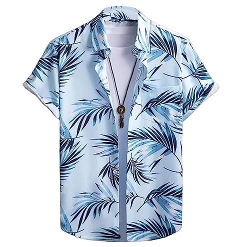 AYUSH CREATION Men’s Lycra Classic Collar Short Sleeve Regular Fit Casual Printed Shirt (Blue Patti)