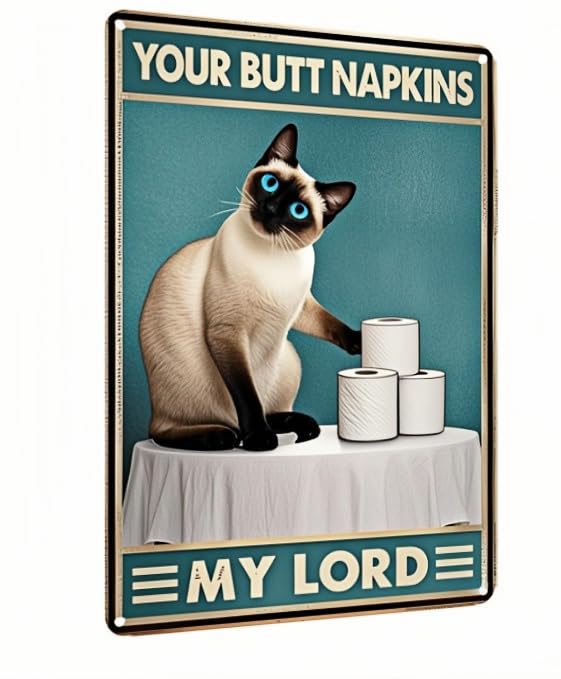 Vintage Funny Bathroom Sign – Humorous Metal Decor Plaque, Suitable for Cafes, Pet Lovers, Cats, Toilets, Bedrooms, Living Rooms, Kitchens, and Home Wall Decoration – 8x12 Inches