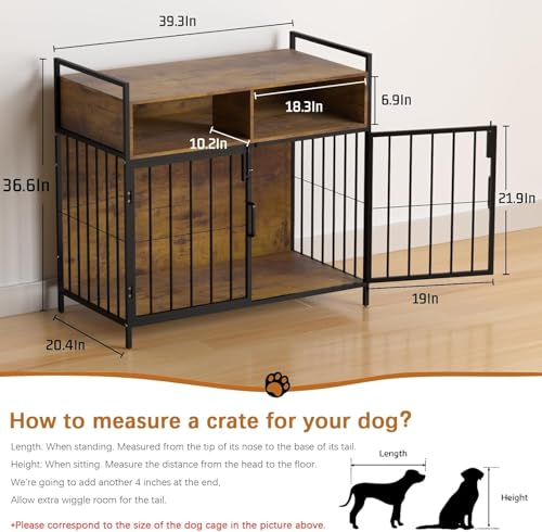 Hundekäfig Möbel, Hundebox für Zuhause, Hundekiste für Hunde, Hölzerne Hundezwinger mit Schublade, 2 Türen, Moderne Hundehütte Holz Indoor für Große Hunde, Hundekäfig für Zuhause, 100x52x93 cm, Braun
