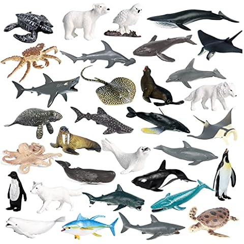 JOKFEICE Tierfiguren 32 STK. Realistischer Kunststoff Meerestiere Figuren Cover