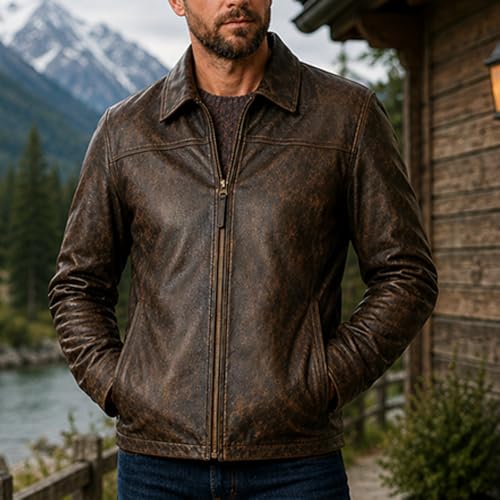 Image of Isaac & David Chicago Men's New Black /Brown Lambskin Leather Classic Open Bottom Jacket Motorcycle Vintage Racing Jacket