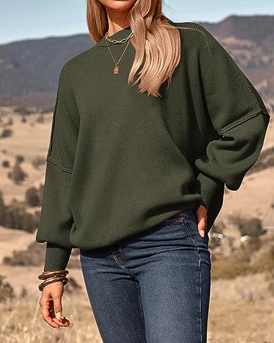 PRETTYGARDEN Women's Oversized Sweater 2025 Casual Fall Outfits Crewneck Long Sleeve Side Slit Chunky Knit Pullover Tops3