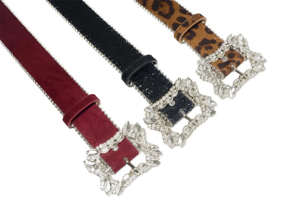 Pohullan Women Rhinestones Buckle Pu Belt Adult Waistband Dress Pants Formal Occasion Accessories4