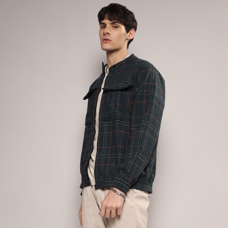 Image of CAHOOT Men's Zip-Front Jacket With Fleece Detail For Casual Wear | Long Sleeve | High Neck | Zipper Closure | Suede Jacket Crafted With Comfort Fit For Everyday Wear