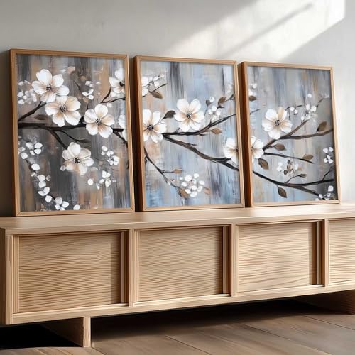 Image of kotart Abstract Floral Art Framed Painting | Big Aesthetic Flowers Vastu Framed Paintings for Living Room Bedroom Wall Decor Set Of 3 (35x37 Inch)
