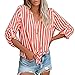 Produktbild ABsoar Blusen Damen Lässige Rollenhülse Shirt Hemd mit Knopfleiste Streifen Drucken Pullover Sexy Langarm V-Ausschnitt T-Shirt Frauen Bluse Oberteile Lose Bequem Streetwear